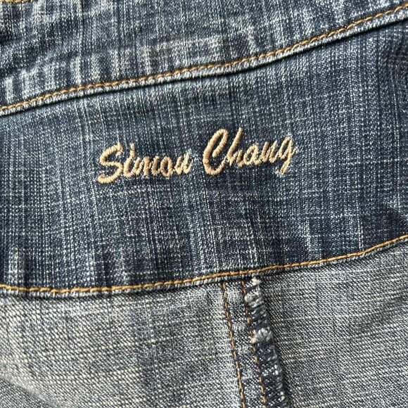 Simon Chang Indigo Embellished Luxe Denim Jacket with Gold Detailing – US 10 - Picture 13 of 13